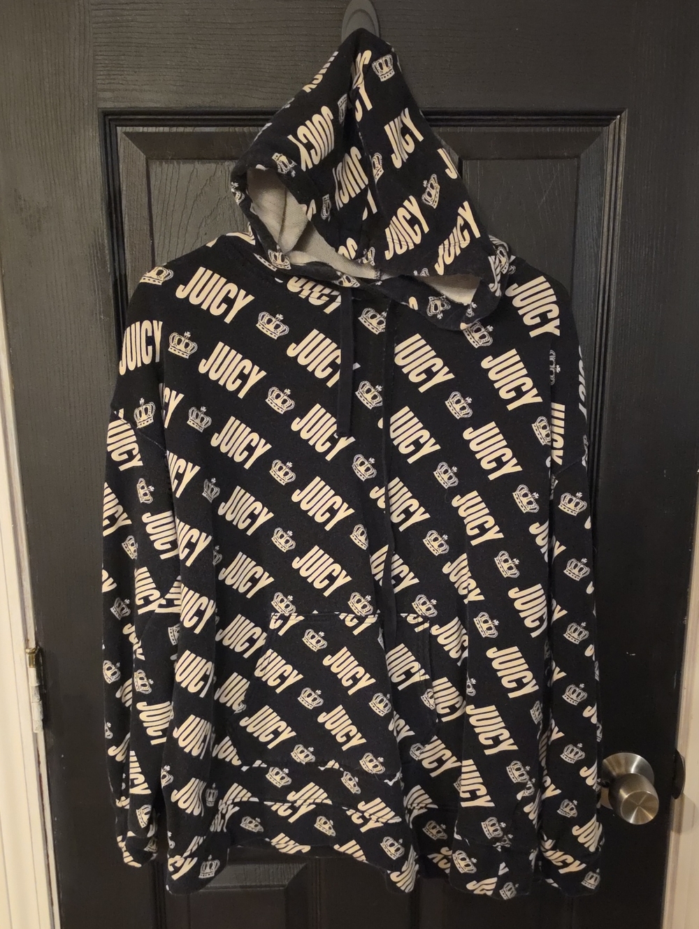Juicy Couture Black Hoodie with Cream Logo Print